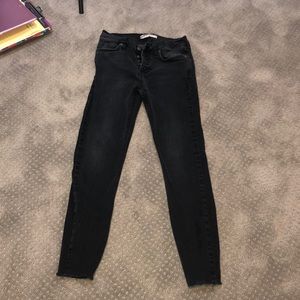 Free people washed black fray hem ankle jeans 26